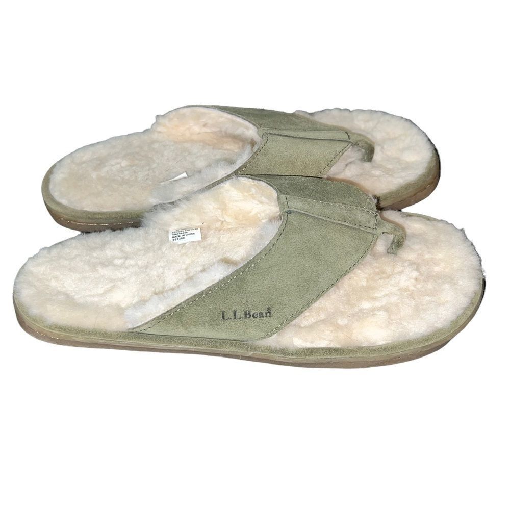 LL Bean Wicked Good Shearling Lined Flip Flop Sandals Slippers